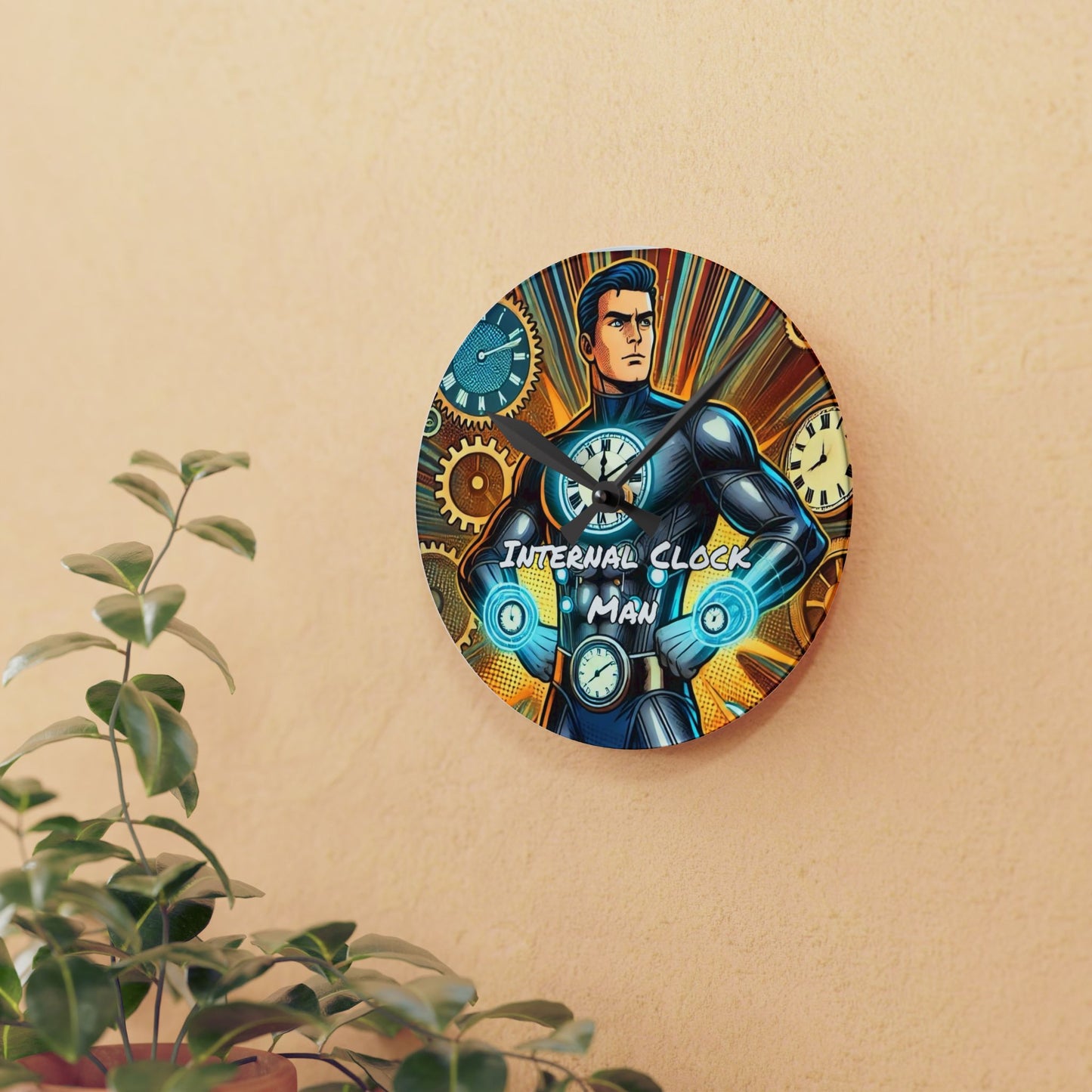 Internal Clock Man Super Hero Acrylic Wall Clock