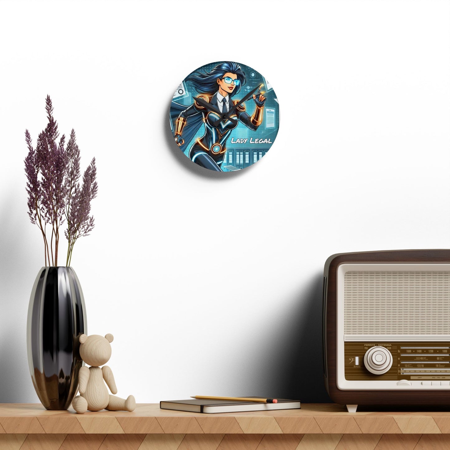 Lady Legal Super Hero Acrylic Wall Clock