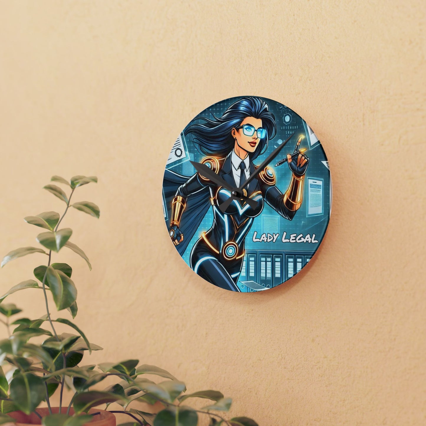 Lady Legal Super Hero Acrylic Wall Clock