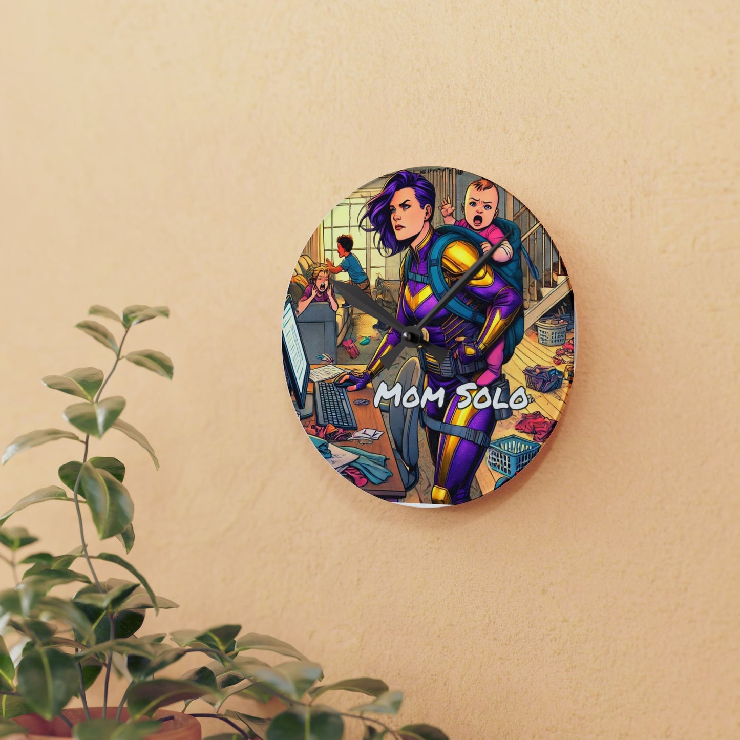 Mom Solo Super Hero Acrylic Wall Clock