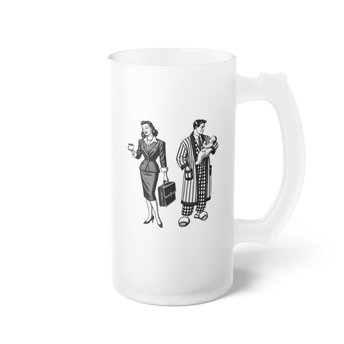 Working Mom and Mr. Mom Postmodern Frosted Glass Beer Mug